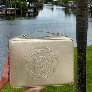 ✨Glam Gold Lancôme Rose Embossed Makeup Bag – Limited Edition✨